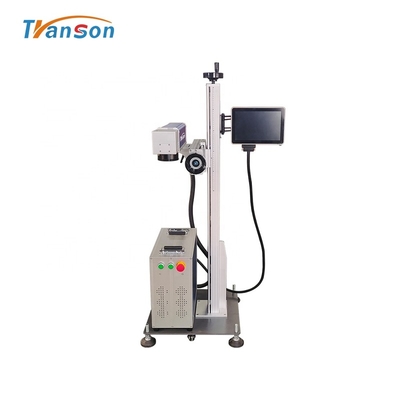 El tipo máquina del vuelo de Raycus 30W de la marca del laser de la fibra para el PVC de la poder empaqueta la mosca plástica de la máquina de la marca del laser de la botella 90 grados